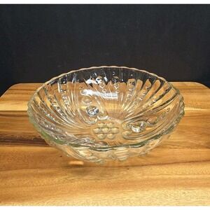 Vintage Anchor Hocking Oyster Pearl Burple Bubble Clear Glass Footed Bowl